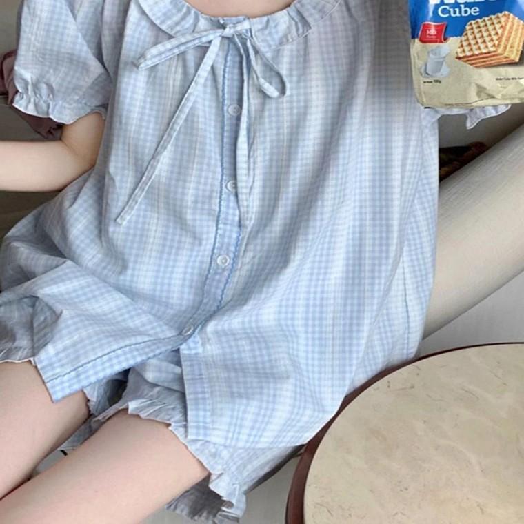 반바지 시원한 홈웨 반팔 파자마 여성 세트 여름 프릴