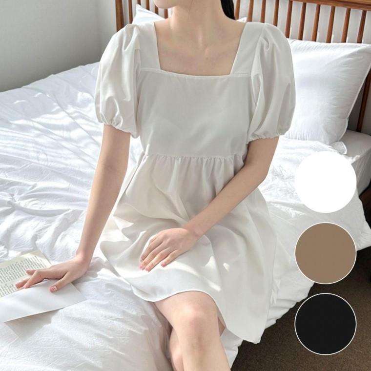 미니원피스 A라인 반팔 퍼프 스퀘어넥 드레스 여름 여성 원피스