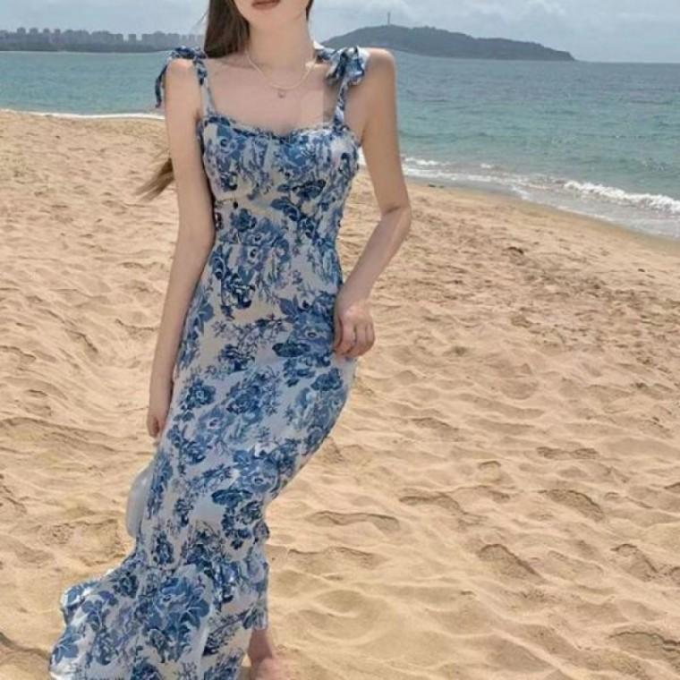 휴양지 패션 여름 민소매 슬림 여성 바닷가 원피스