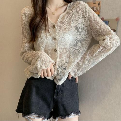 은창]로맨틱 시스루 플라워 비치 가디건 여름 햇볕 비치 수영복 봄 가을 아우터 여성휴가 비키니 비치웨어