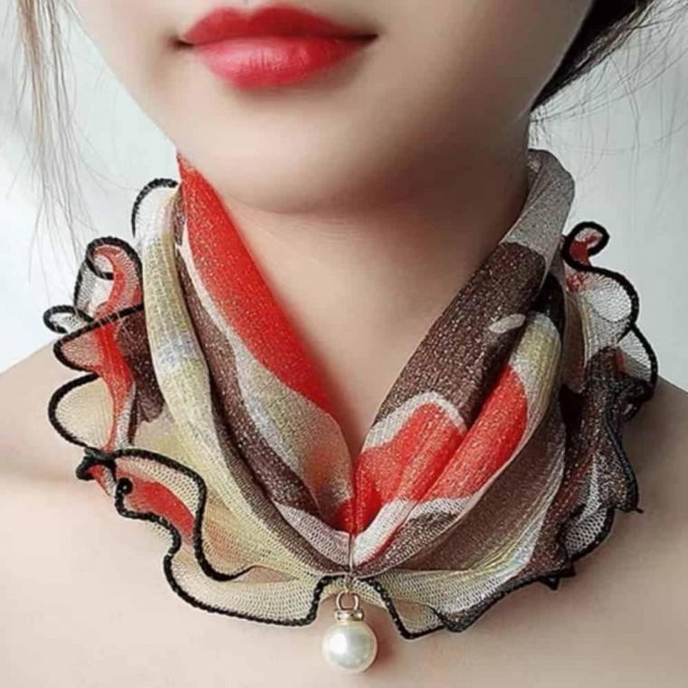 사계절 스카프 스카프코디 프릴스카프 미니 패턴 넥 여자 레이스 여름 봄 스카프 머플러 목도리 프릴 진주