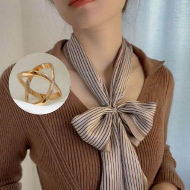 여성봄스카프 고급스러운 엑스형 스카프 링 패션 여름 고리링 장식 홀더 스카프 목걸이 머플러