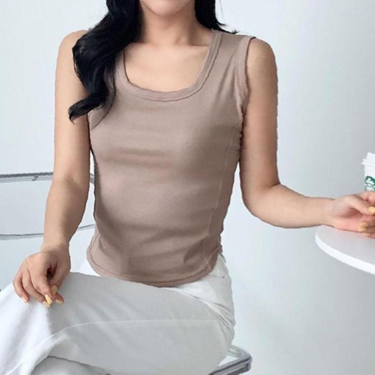 여성 골지 선물용 넓은끈 나시티 1P 여름 슬리브리스