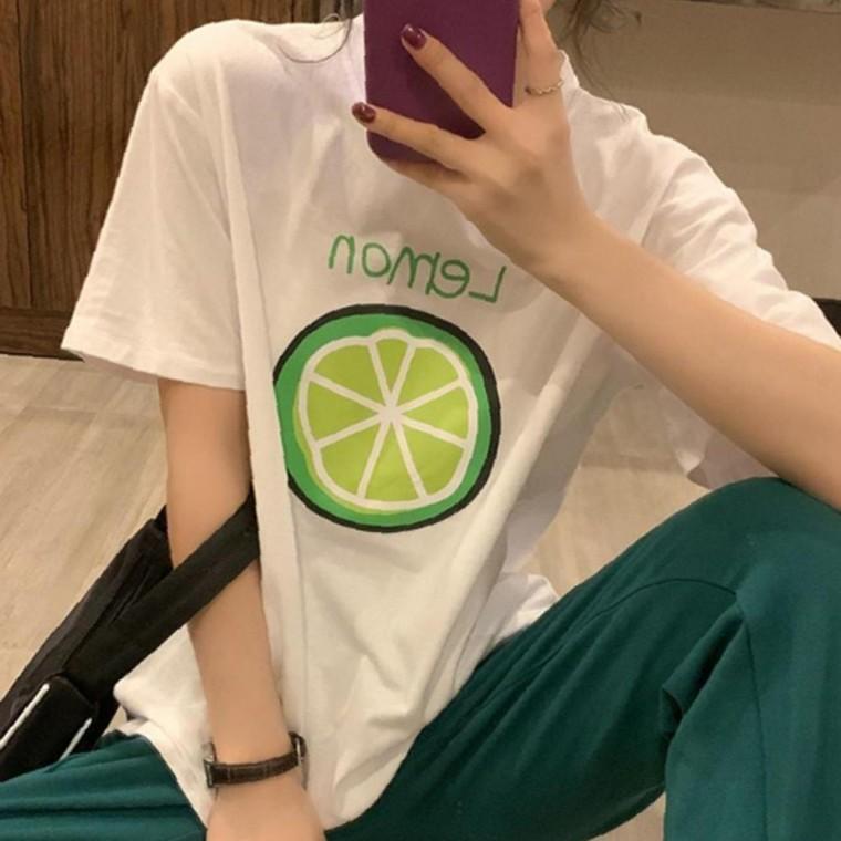 여성 레몬 프리미엄 오버핏 반팔티 1P 여름 데일리 코디