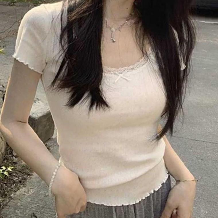 여성 펀칭 에센셜 레이스 여름 반팔티 1P 데일리 캐주얼