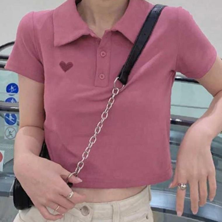 여성 하트 맞춤 크롭 카라 반팔티 1P 여름 데일리