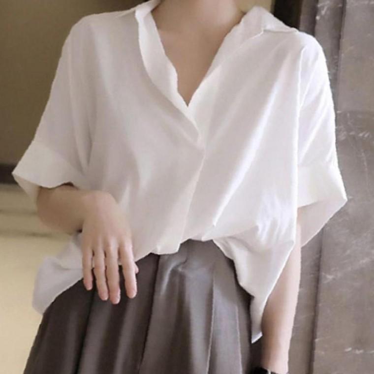 여성 5부 효율 반팔 카라 1P 루즈핏 여름 남방