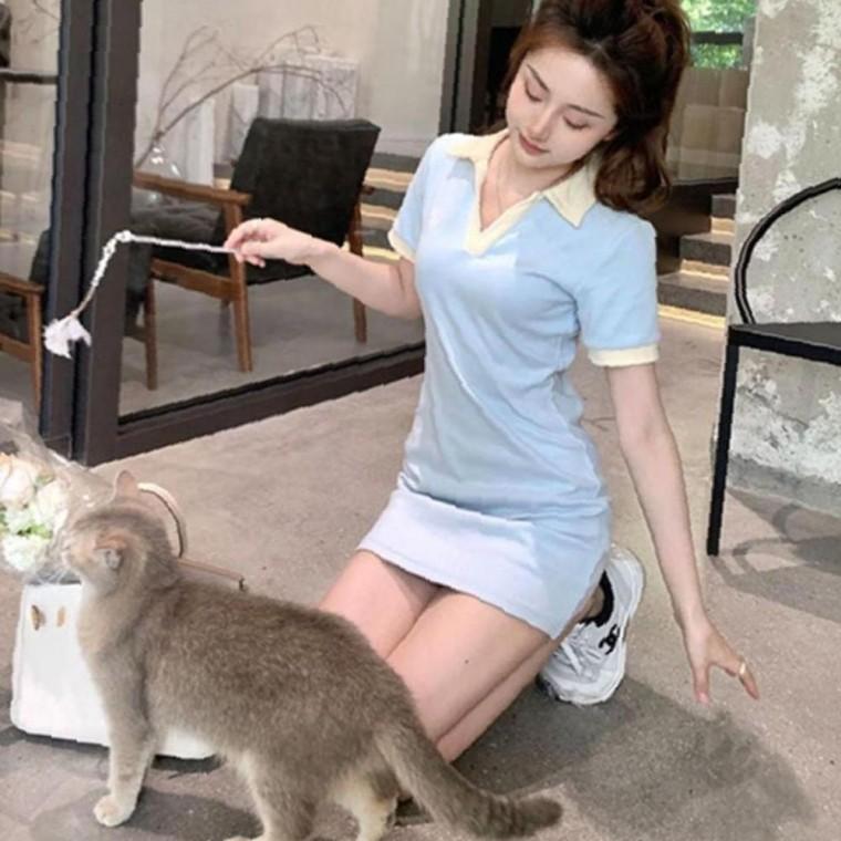 여성 오픈카라 컴팩트 캐주얼 반팔 미니 1P 여름 슬림핏 치마