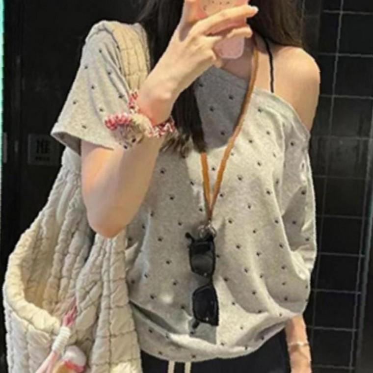 여성 발바닥 선물용 언발 오프숄더 반팔티 1P 여름
