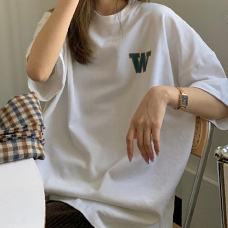 여성 레터링 미니멀 라운드넥 반팔티 1P 루즈핏 여름