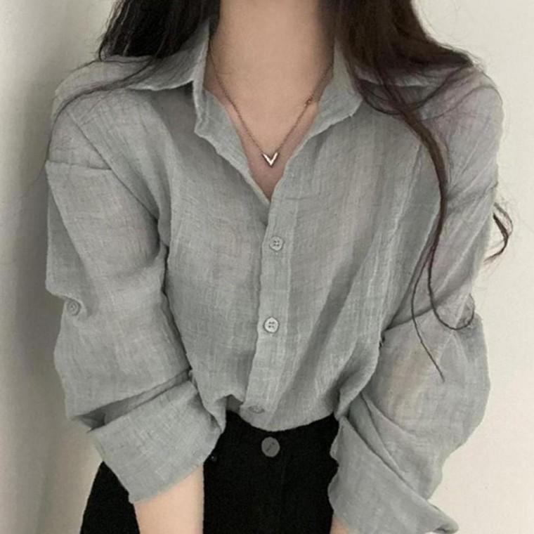 여성 가벼운 컴팩트 여름 롤업 카라 셔츠 1P 시스루 에어컨 비치