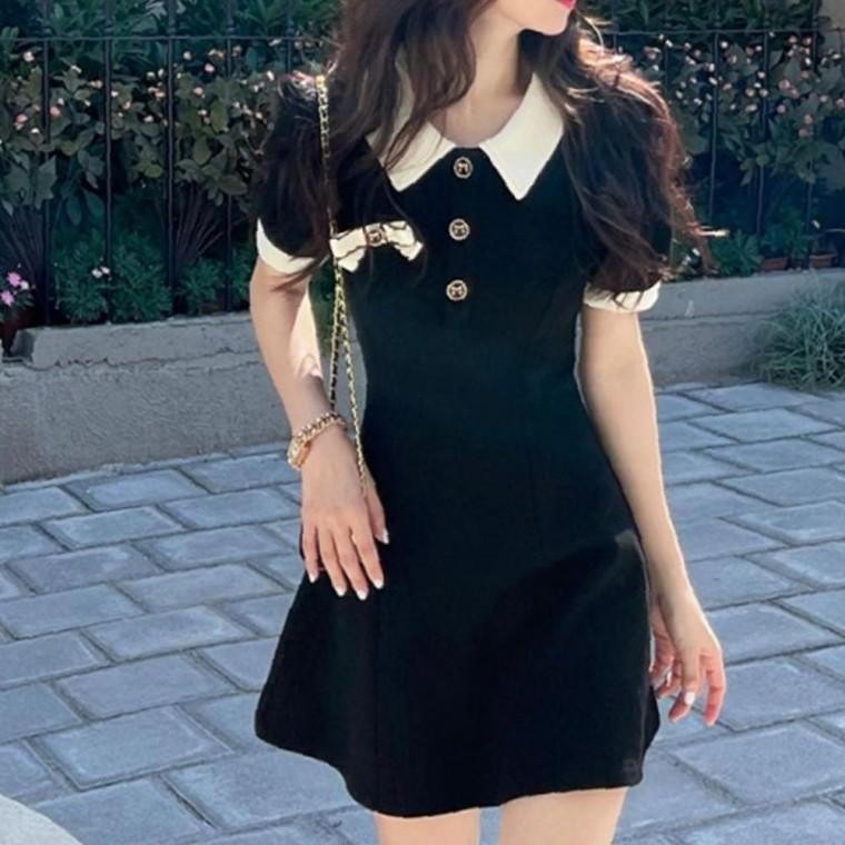 여성 리본 슬림 브로치 A라인 미니 블랙 1P 여름