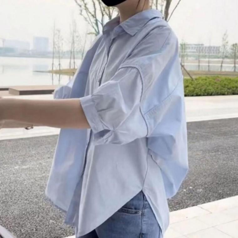 여성 오버핏 언발 루즈핏 반팔 블라우스 여름 남방 셔츠
