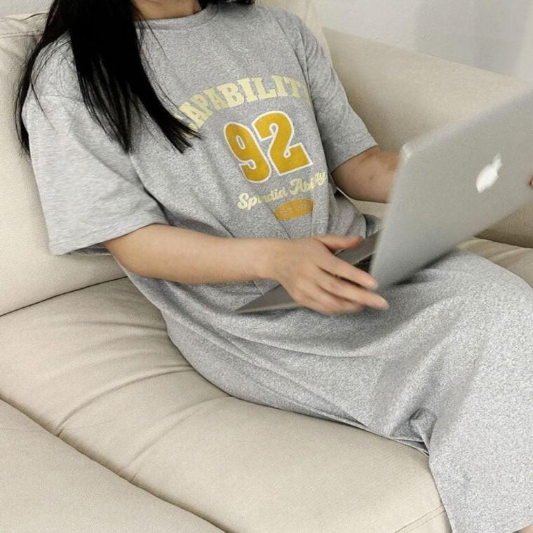 여유핏 여름 데일리룩 트임 반팔 라운드넥 롱원피스