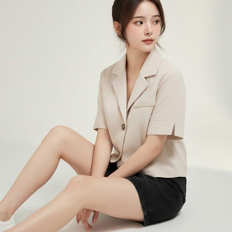 짧은 크롭 스타일 여름 외출 편안한 반팔 자켓 여성 크롭 디자인