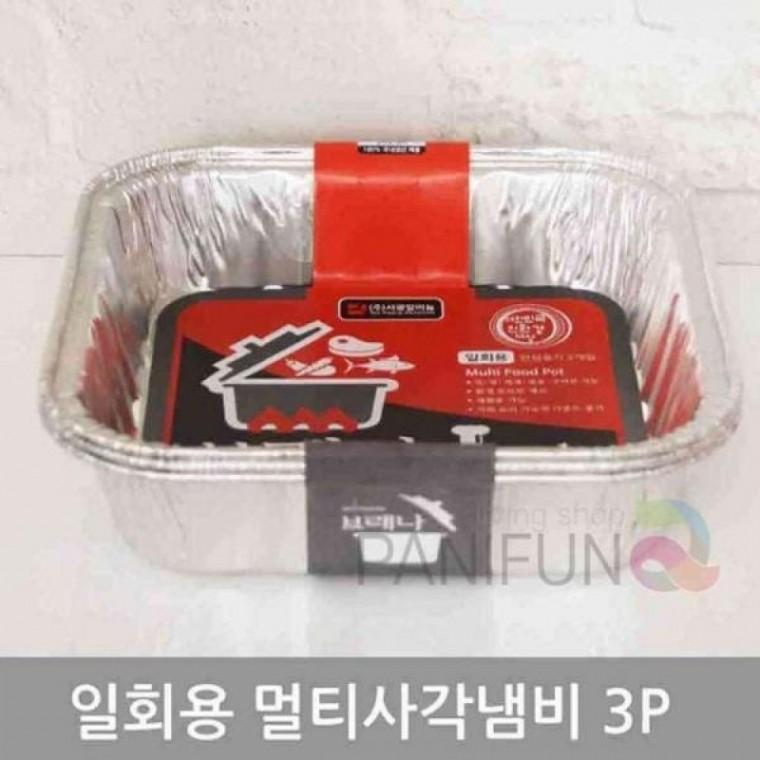 사각냄비 탕용기 캠핑일회용냄비 일회용냄비 일회용용기 3개 은박냄비
