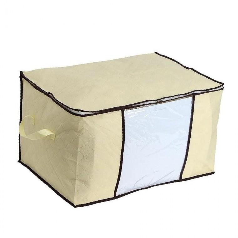 옷장 침구 수납함 60x40cm 의류 정리용 부직포 가방 아이보리