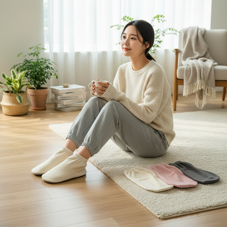 겨울용 극세사 수면양말 2켤레 집안 실내 방한 덧신 수면버선 홈웨어 발보온 겨울 실내화 대용 2족