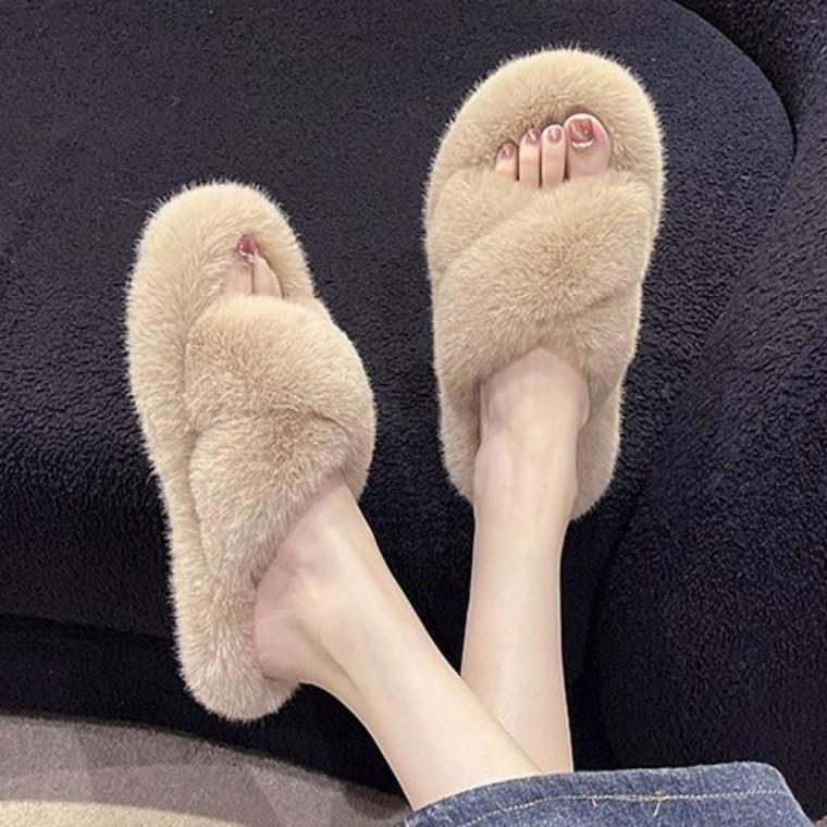 털 겨울 실내화 X자 퍼슬리퍼 슬리퍼 거실 여성