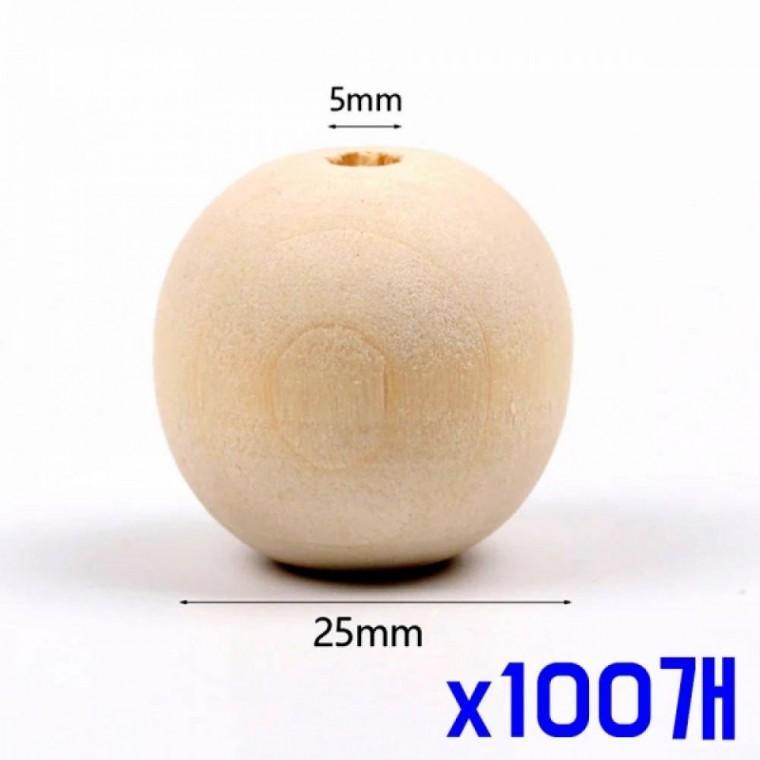 DIY 공예용 다용도 25mm우드볼 나무구슬 x100개