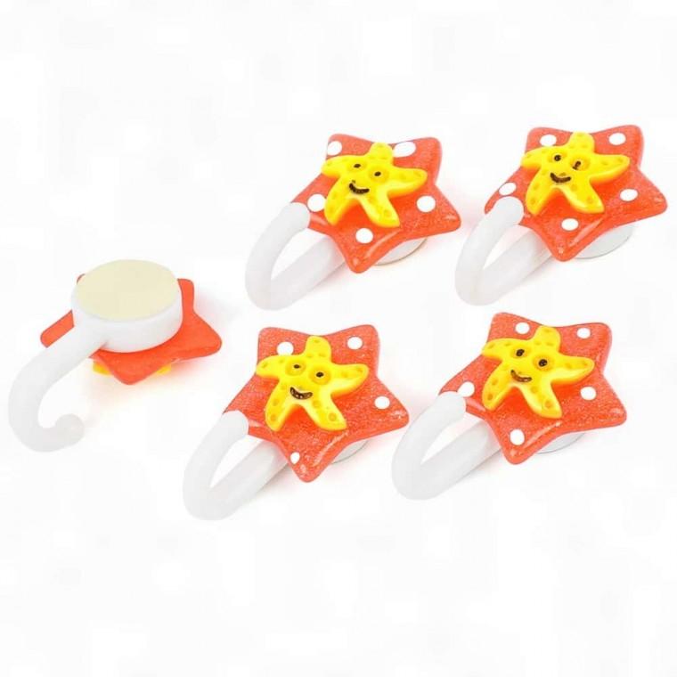 벽 부착 후크 별꽃 코트 현관 열쇠 거치 다용도 고리 5p 걸이