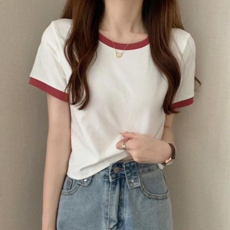 루즈핏 여성 크롭 티 라운드 여성 반팔 티 데일리 여름