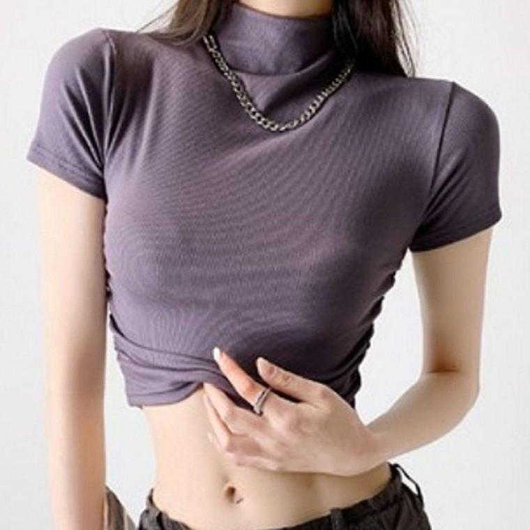여성 여름 셔링 크롭 골지 반팔 티셔츠