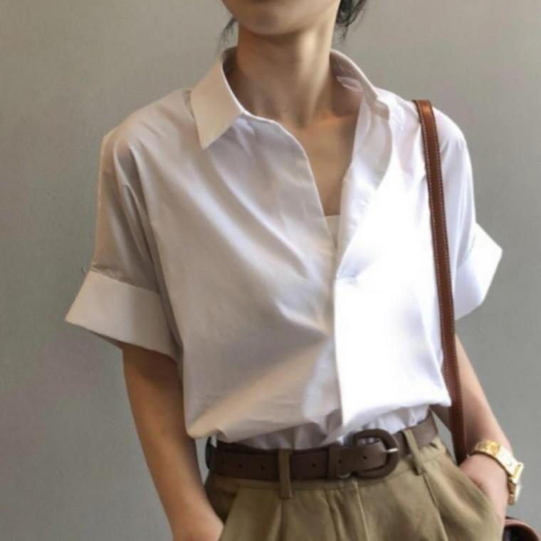 여성 여름 반팔 하객룩 직장인 루즈핏 블라우스 셔츠