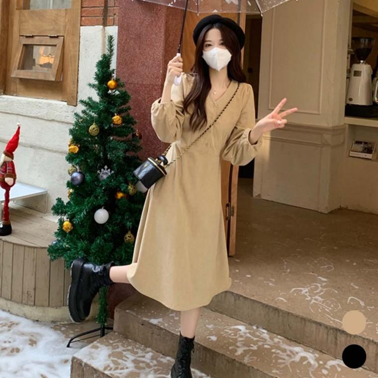 브이넥 코듀로이 여성원피스 쉬폰원피스 데일리원피스 여름원피스