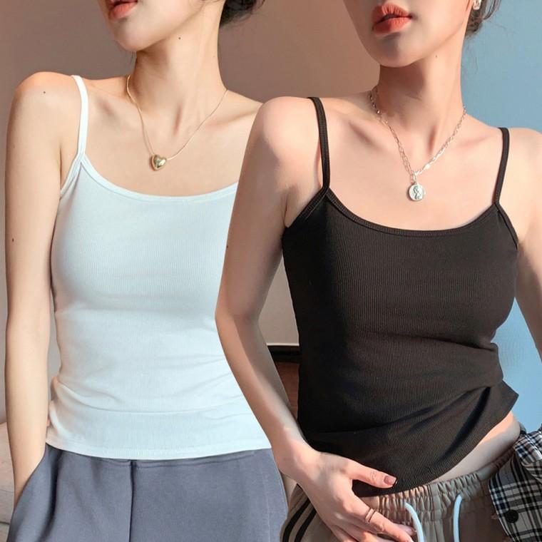 여자 봄 여름 가을 이너 민소매 끈 신축성 슬림 스타일 골지 나시