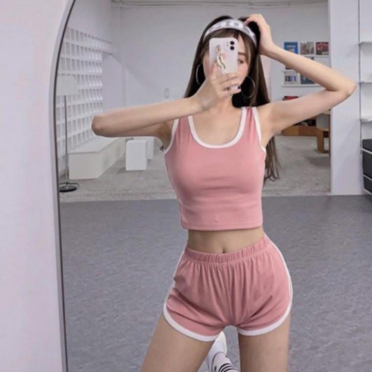여성 롤린 돌핀 팬츠 세트 여름 크롭 민소매 반바지 슬리브리스 잠옷 파자마 세트 홈웨어 트레이닝 세트 외