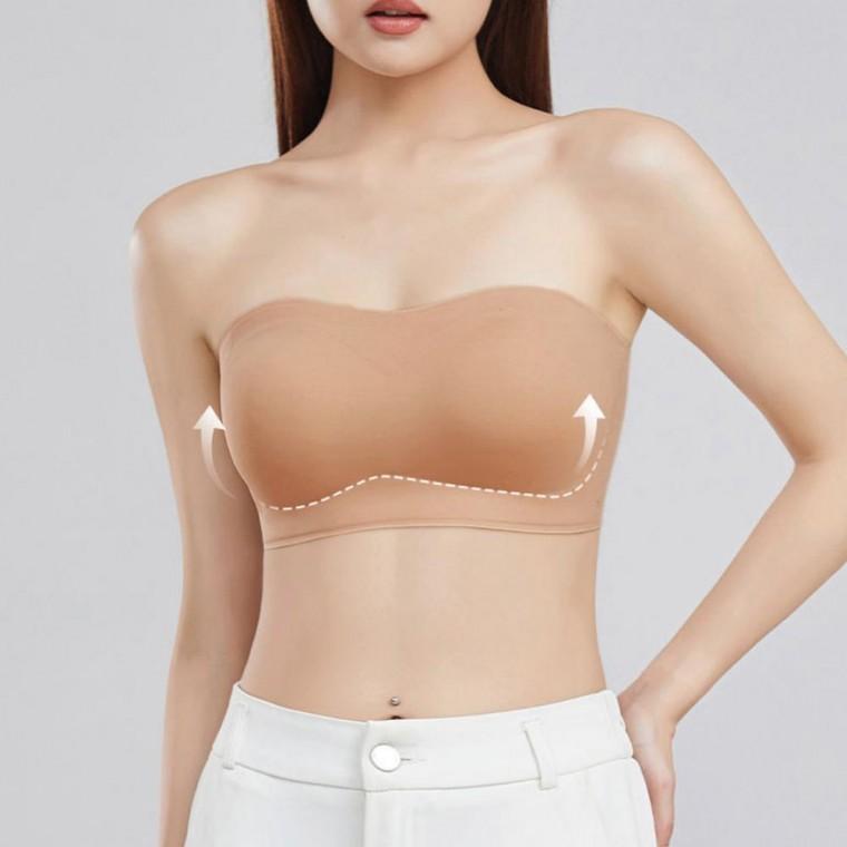 오프 숄더 브라 끈없는 슬림핏 여름 노와이어 흘러 내림 방지 편한