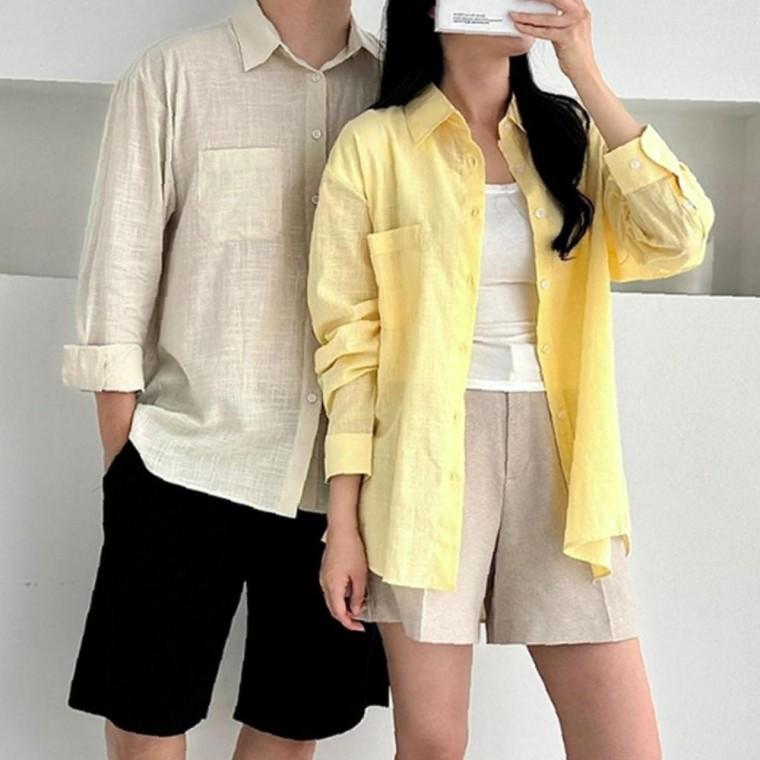 남녀 린넨 가벼운 카라 셔츠 1P 시원한 여름 남방 커플룩
