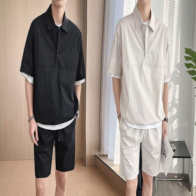 쿨 남성 반팔 편한 반바지 여름 카라티 데일리 세트