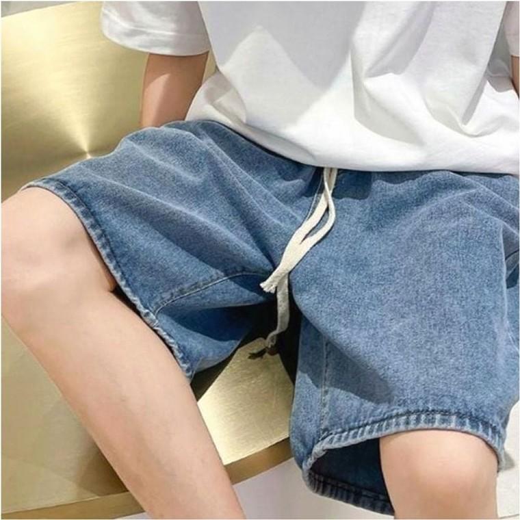 여름 밴딩 팬츠 5부 남성 와이드핏 청반바지 데님