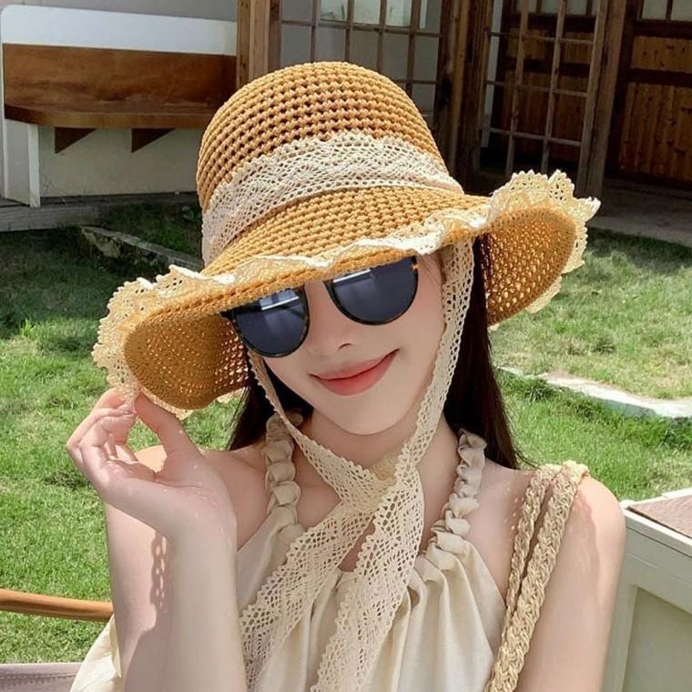 레이스 라피아햇 끈 썸머햇 휴양지 여름 밀짚모자