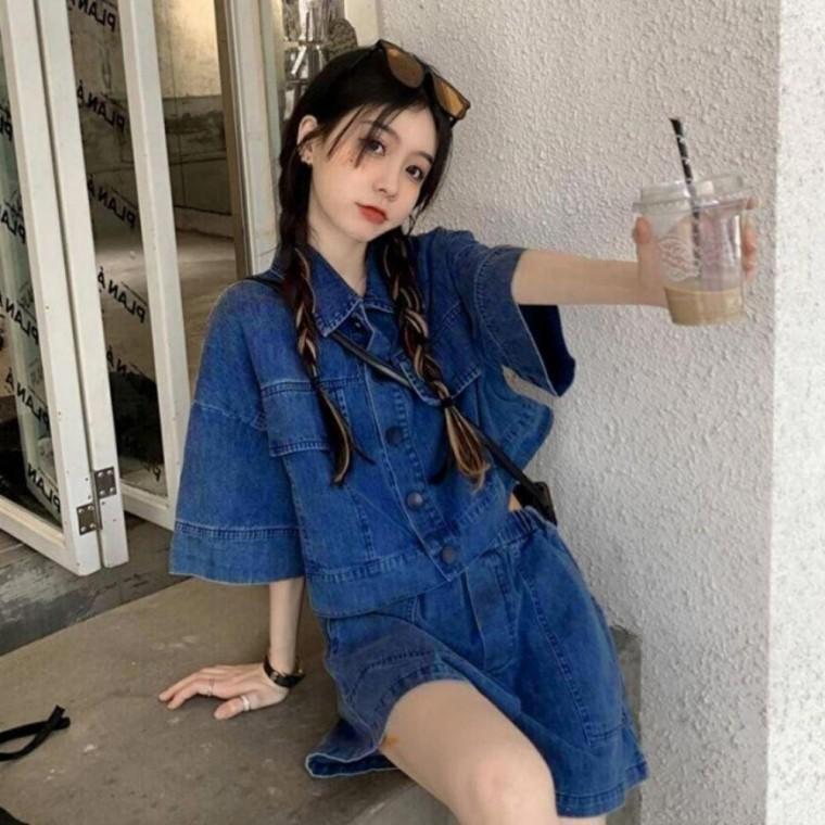 발랄한 데님 코디 봄 여름 반팔 숏팬츠 세트