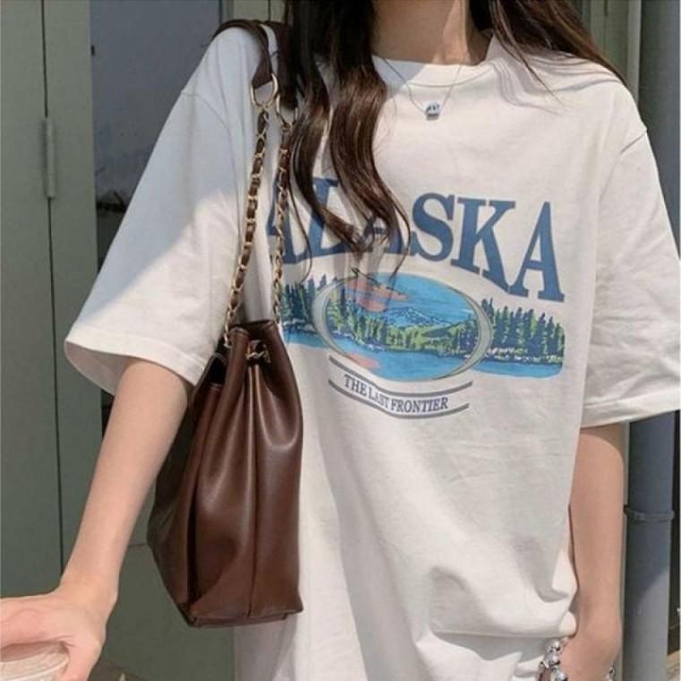 티셔츠 공항 패션 오버 핏 캐주얼 반팔 프린트 여름