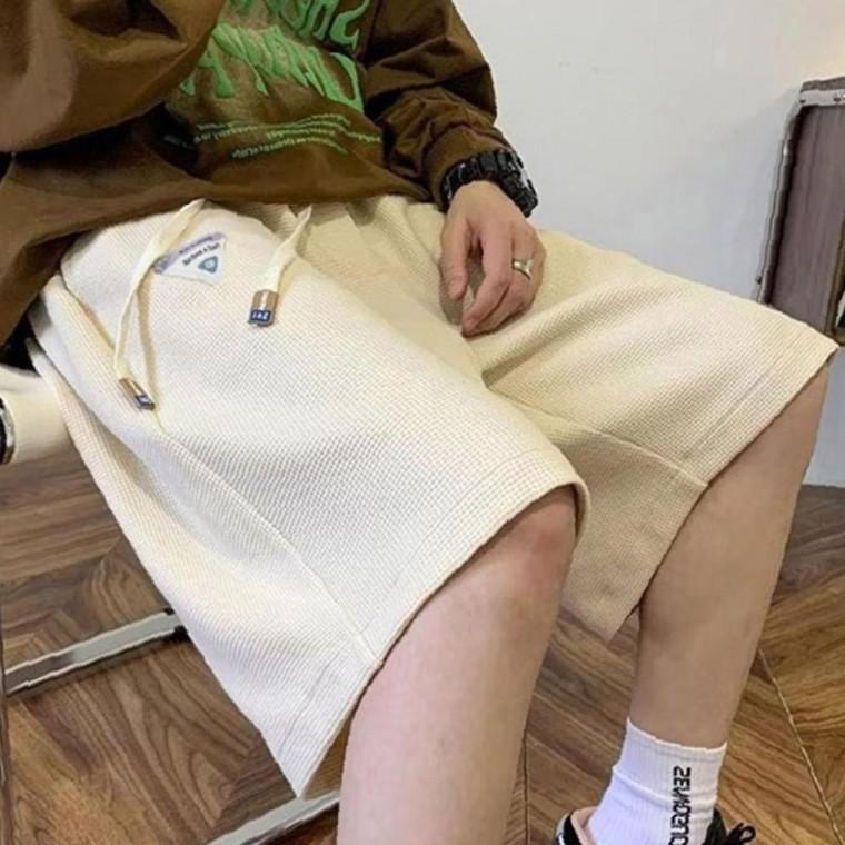 남성 와이드 포인트 와플 밴딩 반바지 5부 1P 루즈핏 여름
