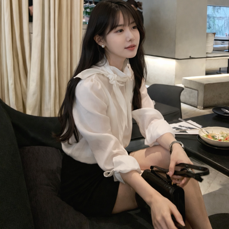 블리일리 아이보리 레이스 텐셀 타이 블라우스 리본 스카프 봄 여름 하객룩 출근룩 나들이룩