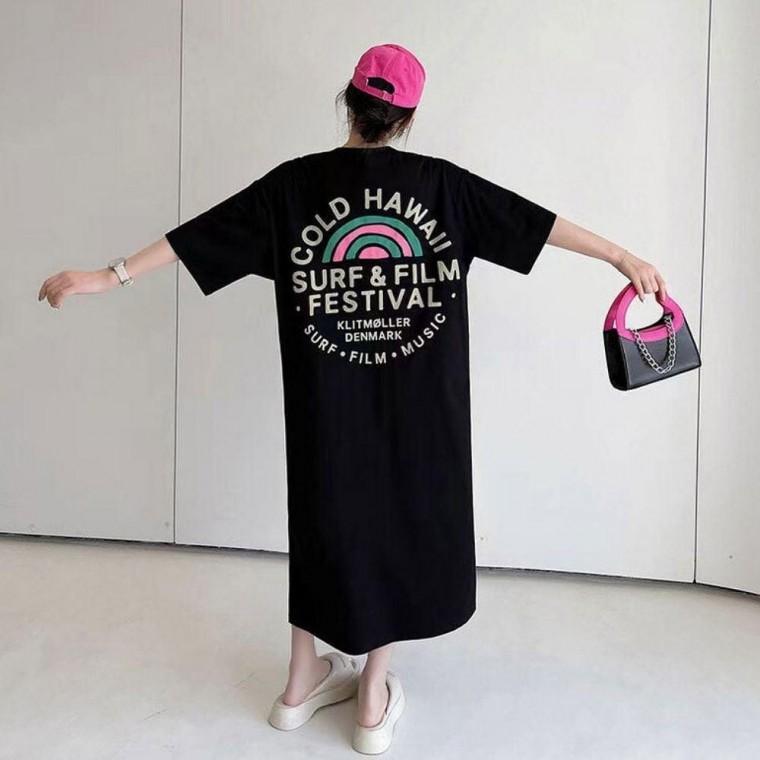 하와이안 꾸안꾸 마실룩 데일리 여름 반팔 롱원피스