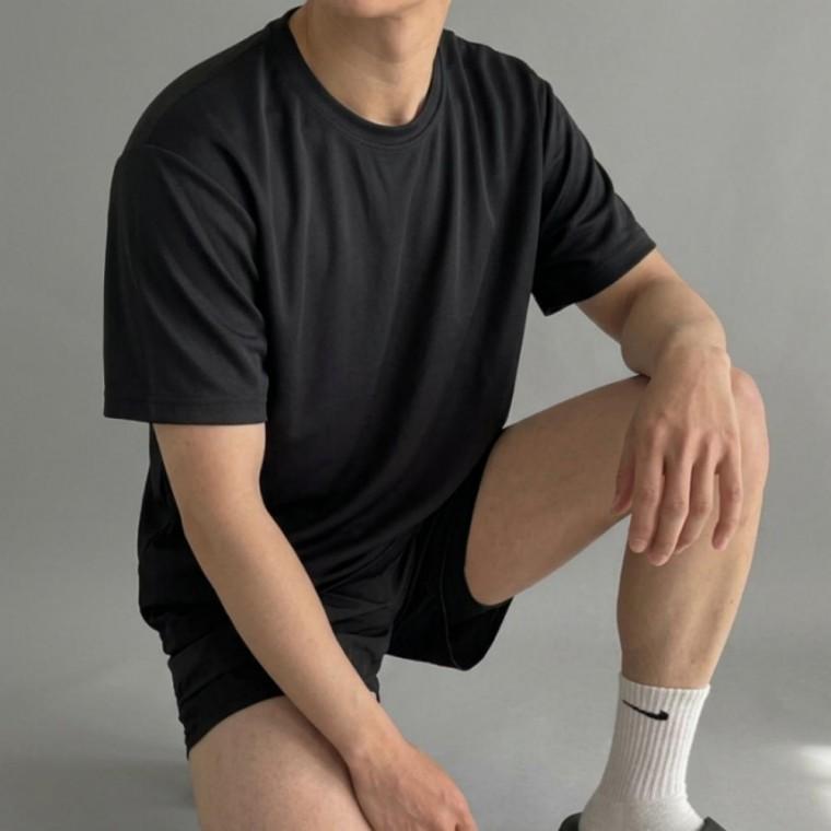 남자 여름 기능성 쿨론 쿨링 무지 라운드 반팔 티셔츠