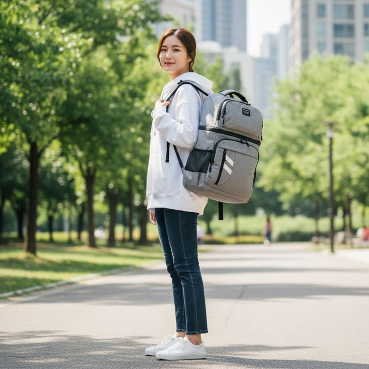 소풍캠핑 2단 보온보냉 백팩 피크닉 쿨러백팩 그레이