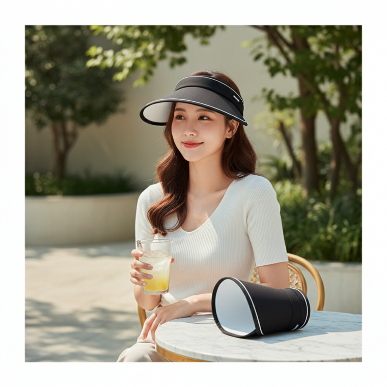 썸머가드 와이드 챙 돌돌이 썬캡 블랙 자외선차단 휴대용 모자