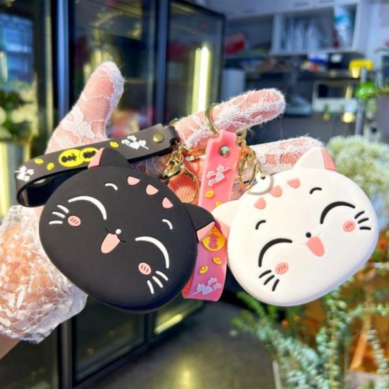 장식 고양이 파우치 키링 가방 고양이 지갑 키링 핑크 차