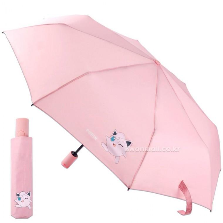 코랄 컬러 55 완전자동 3단 우산 캐릭터풍 디자인 휴대용 접이식 우양산