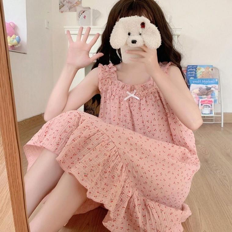 체리 잠옷 여자 귀여운 여름 패턴 러블리 원피스 나시