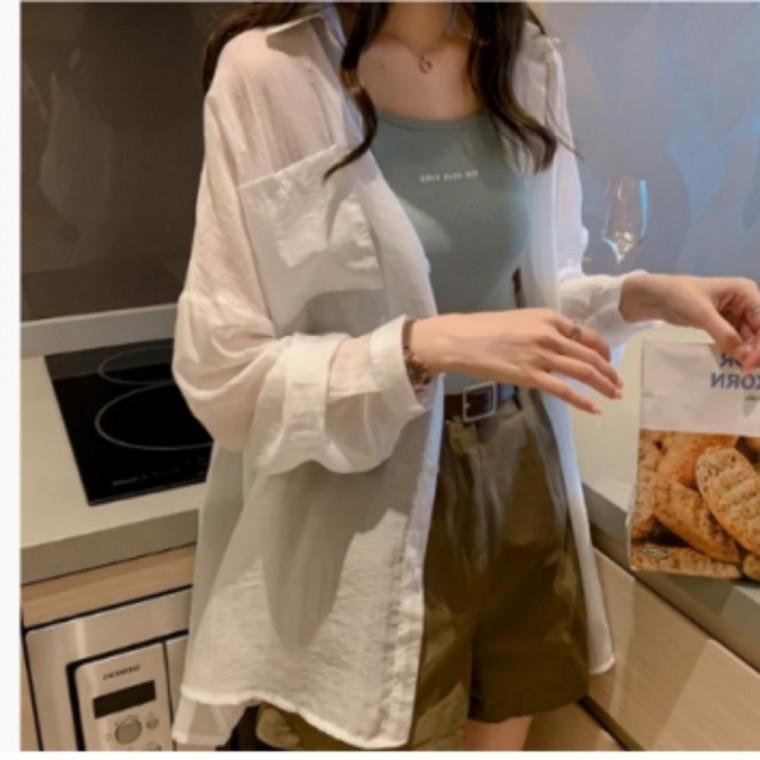여성 시스루 루즈핏 셔츠 여름 햇빛가리개 비치웨어 아우터 셔츠