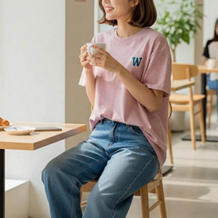 여자 베이직 오버핏 반팔 티셔츠 면 티셔츠 여름 루즈핏 박스티
