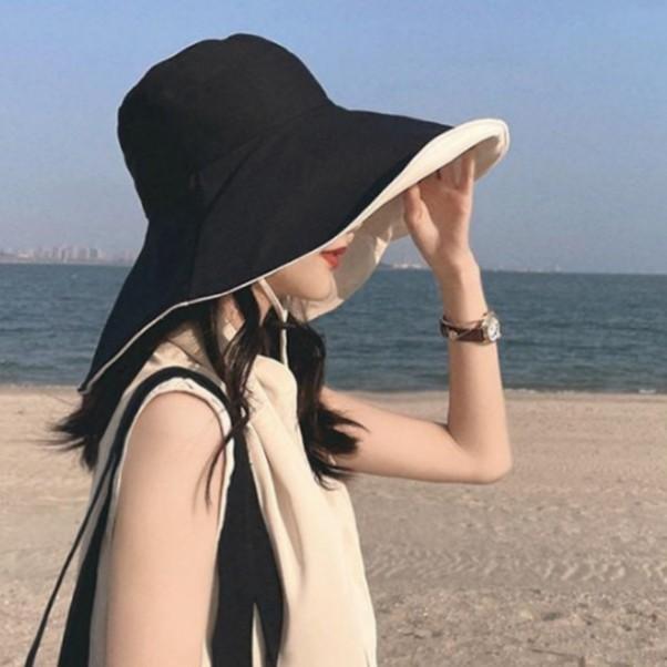 베이지 와이드 벙거지 버킷햇 여름 휴가 자외선 햇빛 차단 양면 여자모자